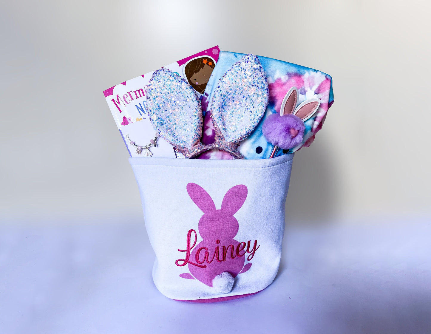 Teen/Tween Girl Monogrammed Customized Easter Basket, Girly Easter Gift, Easter Activity And Accessories with Tie-Dye Bunny Shirt