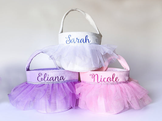 Easter Ballerina Monogrammed Basket, Tutu basket, Girly Basket, Personalized Easter Gift with Skirt