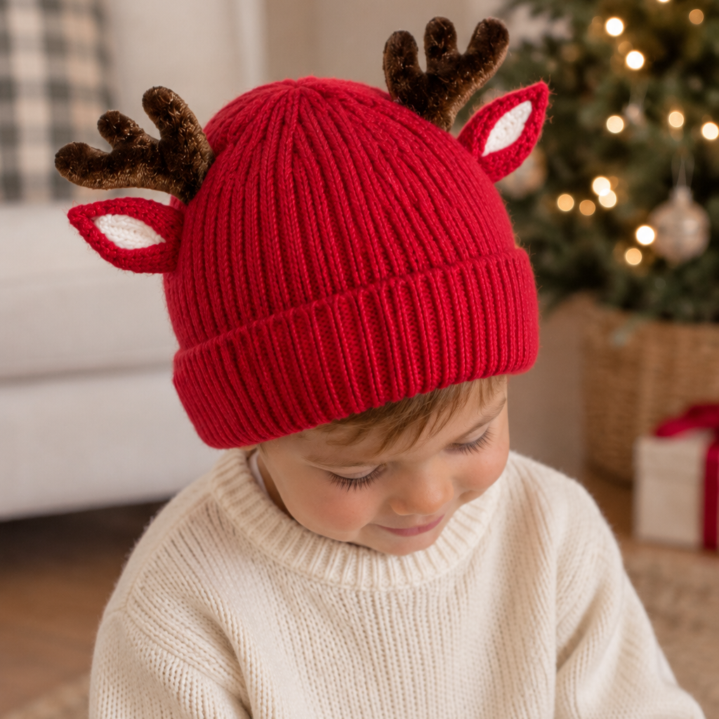 Reindeer Beanie for Baby & Toddler | Christmas Winter Hat | Boys & Girls Holiday Beanie
