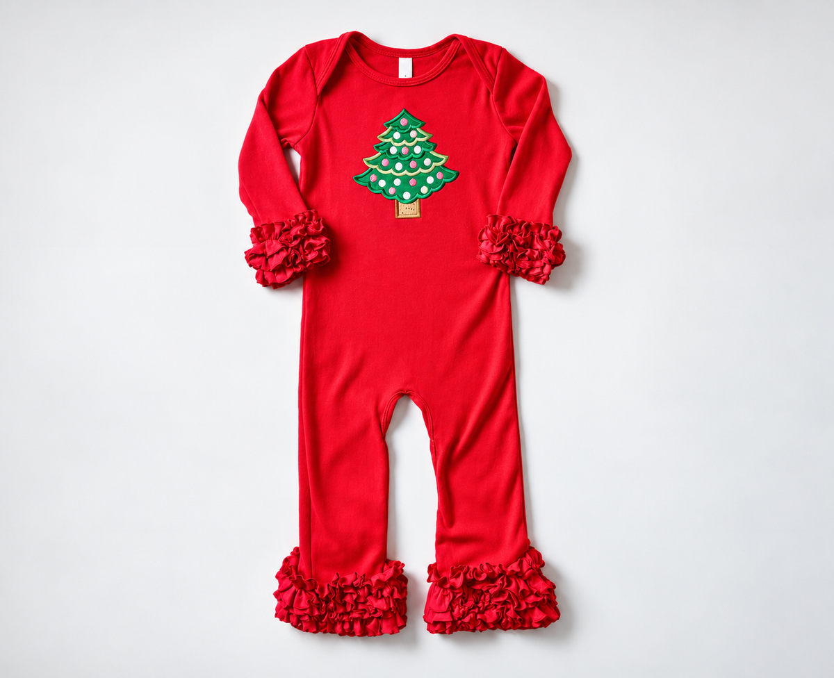 Baby Girl Christmas Tree Ruffle Romper