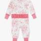 Baby Girls Bamboo Viscose Pink Butterfly Garden Toile Convertible Ruffle One Piece Footie Pajama