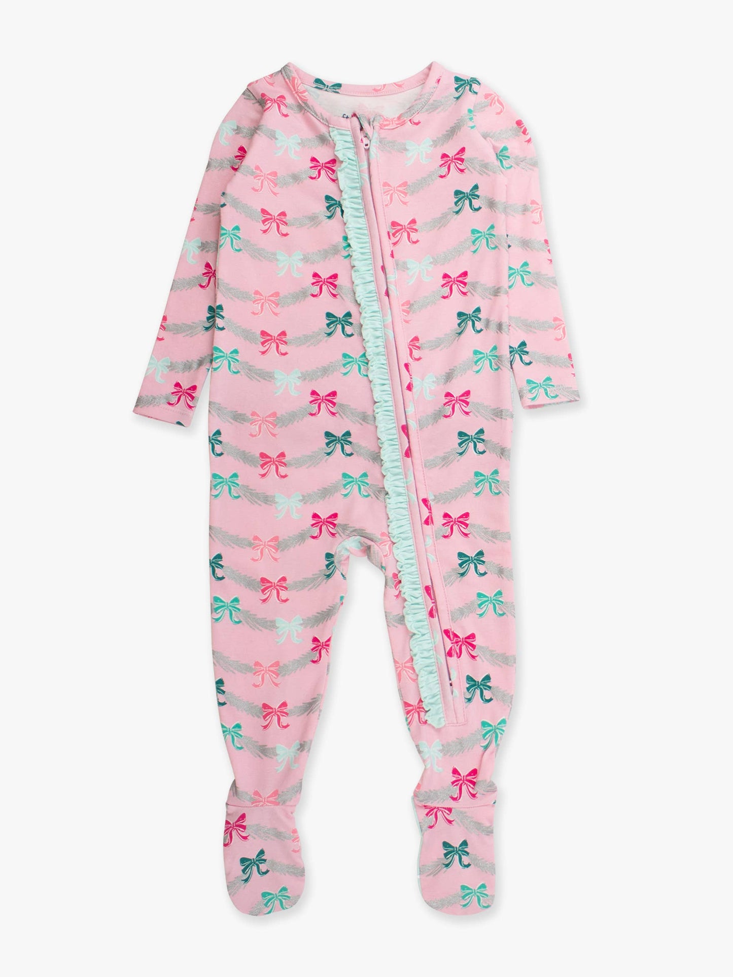 Baby Girls Cotton Modal Sparkle Pink Tinsel Tidings Footed Ruffle One Piece Pajama