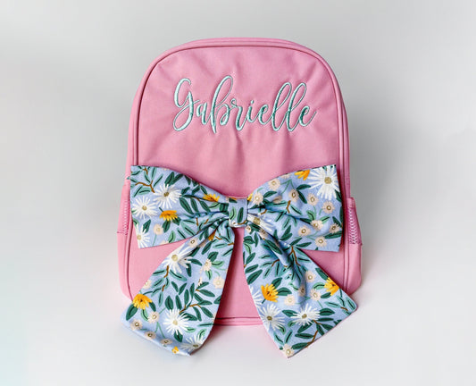 Girl's Monogrammed Bow Bag, Kindergarten, Preschool, School Backpack, Embroidery, Custom