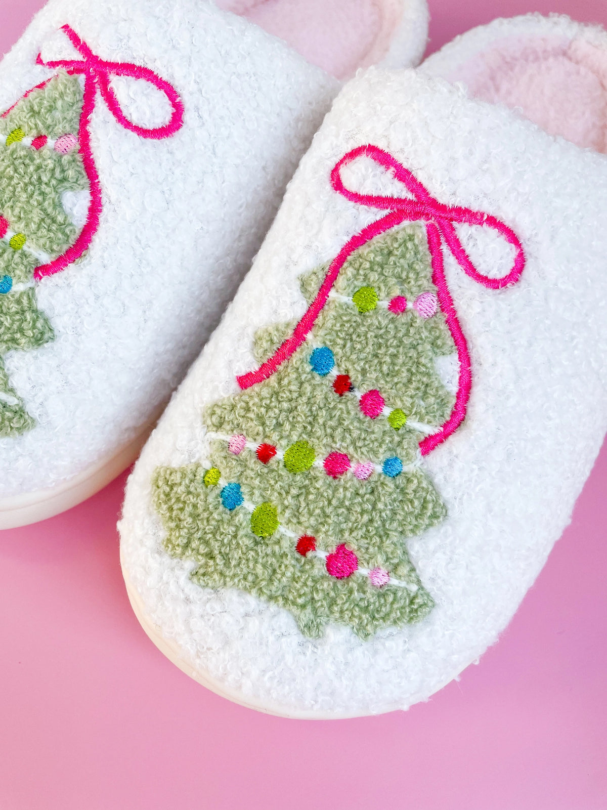 Pink Bow Christmas Tree slippers - Savannah Creations