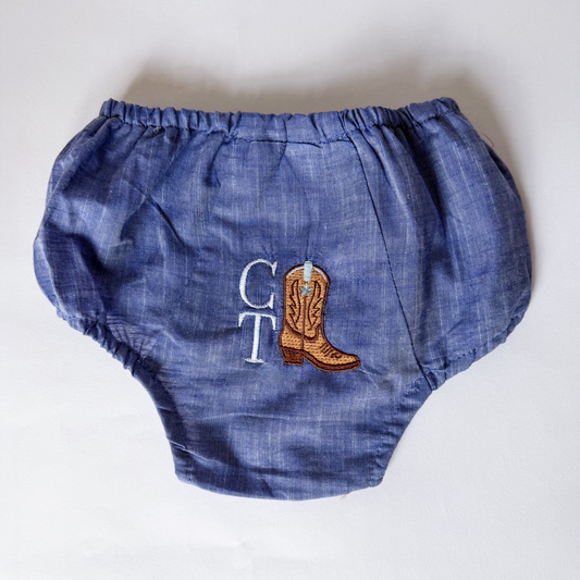 Baby Boy Little Cowboy Chambray Diaper Cover / Bloomers - Savannah Creations