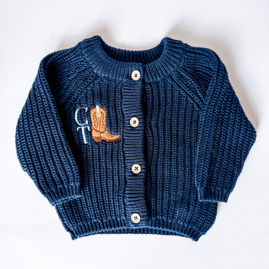 Baby Boy Little Cowboy Ribbed Cardigan - Savannah Creations