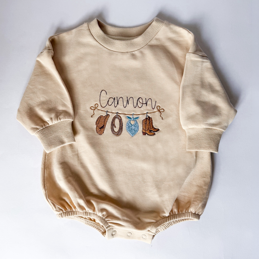 Baby Boy Little Cowboy Sweatshirt Romper - Savannah Creations