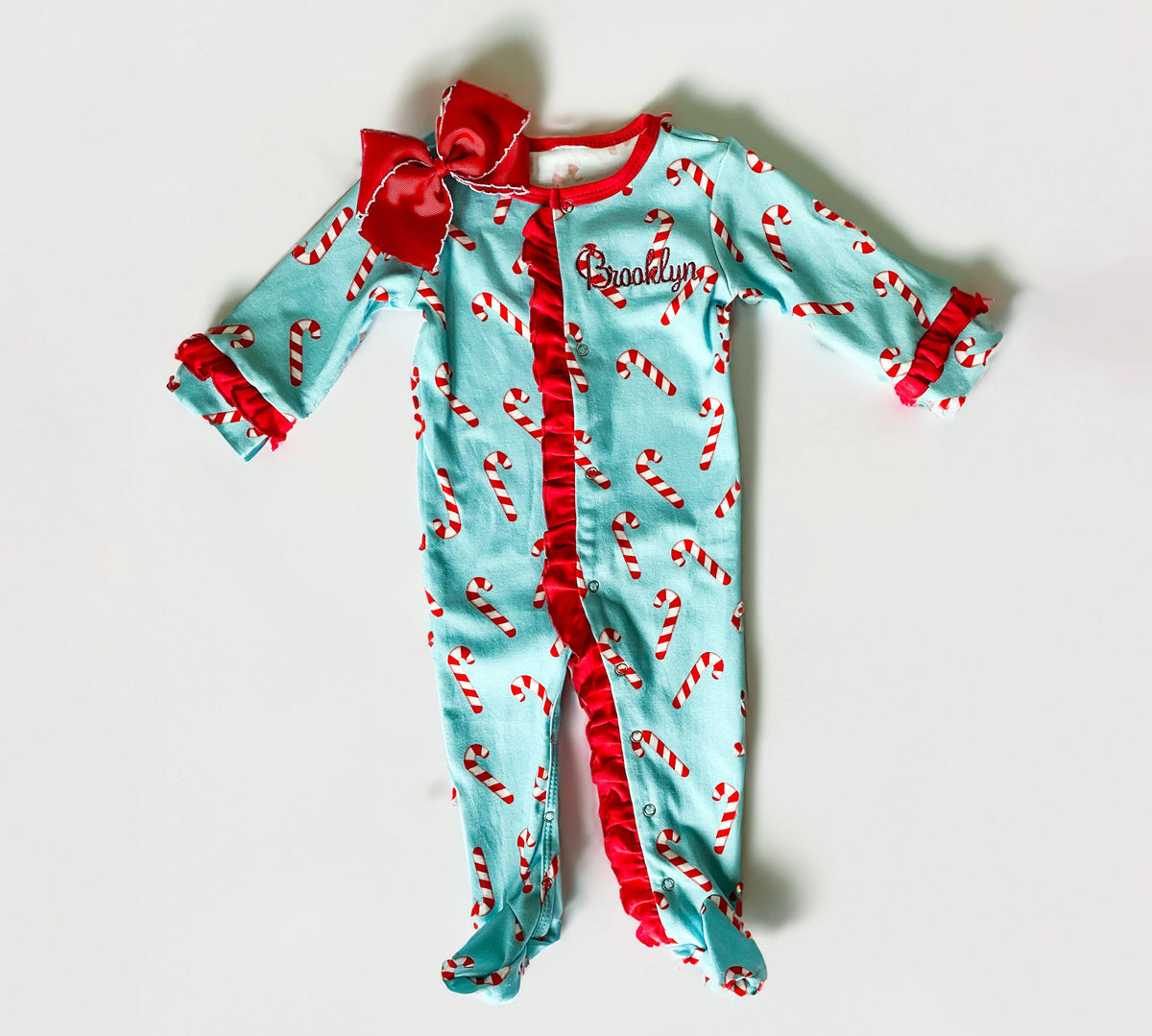 Baby Girl Candy Cain Print Ruffle Christmas Pajamas - Savannah Creations