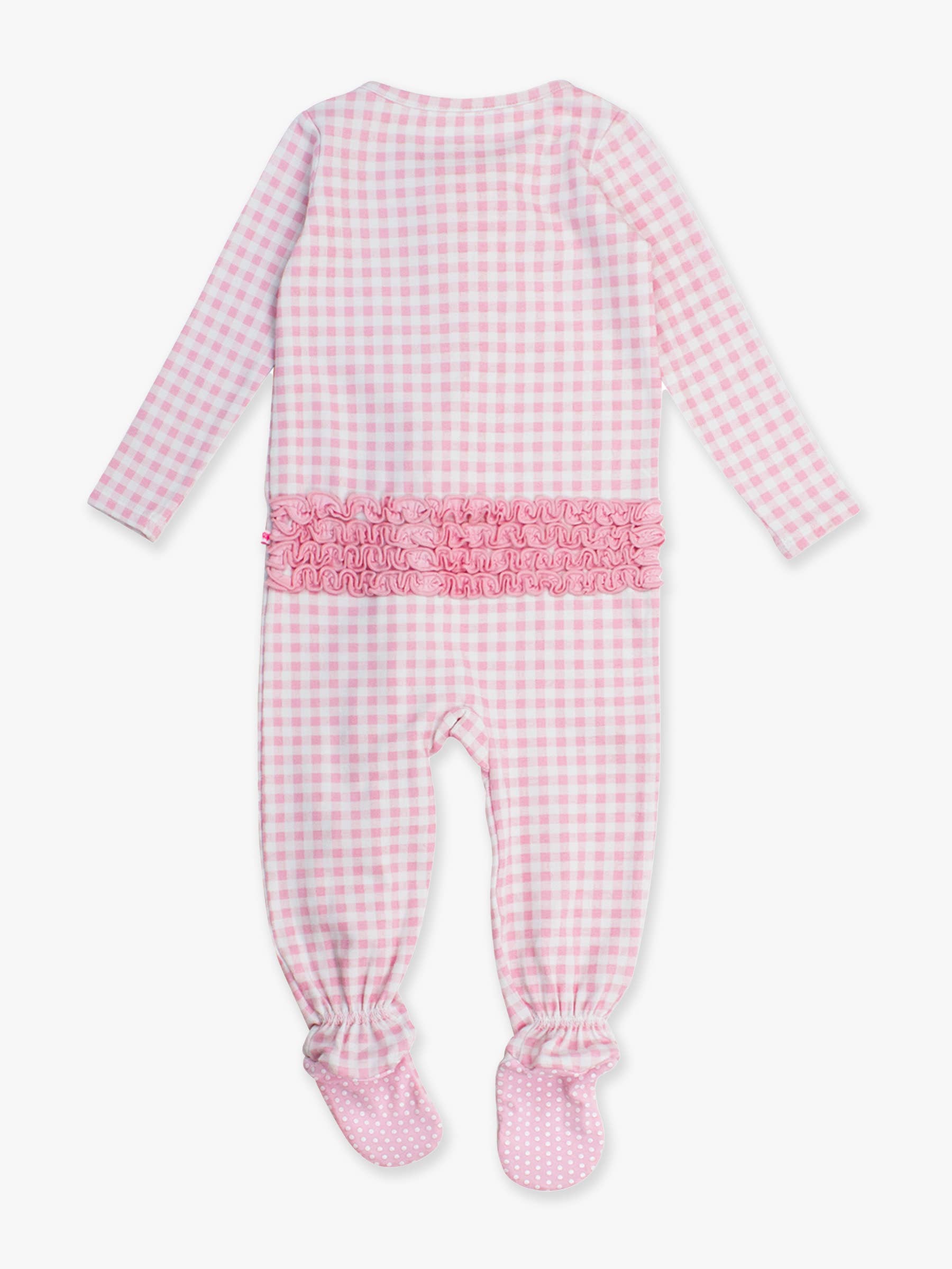 Baby Girls Cotton Modal Pink Gingham Footed Ruffle One Piece Pajama - Savannah Creations