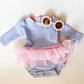 Baby Girls Periwinkle Blue Seersucker Tulle Skirted One Piece Rash Guard - Savannah Creations