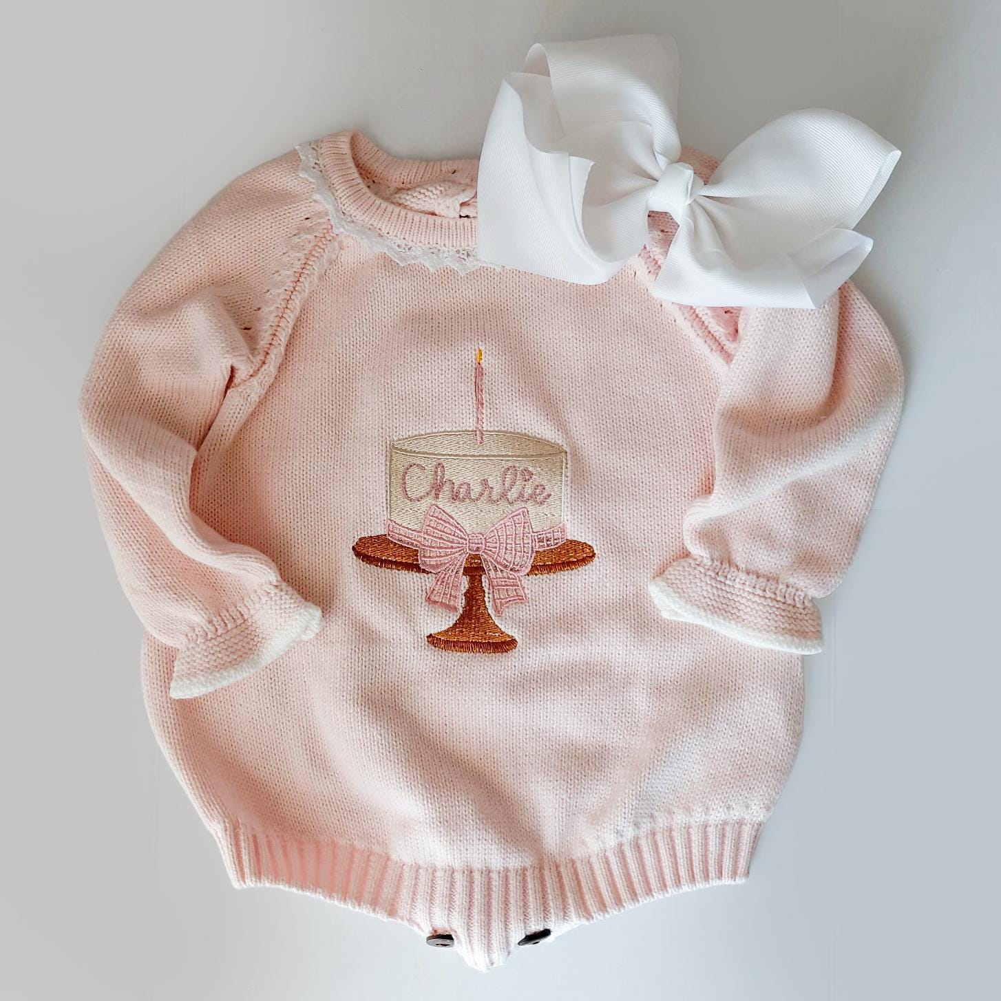 Baby Girl Monogrammed Birthday Romper, Customized Knitted Birthday Outfit