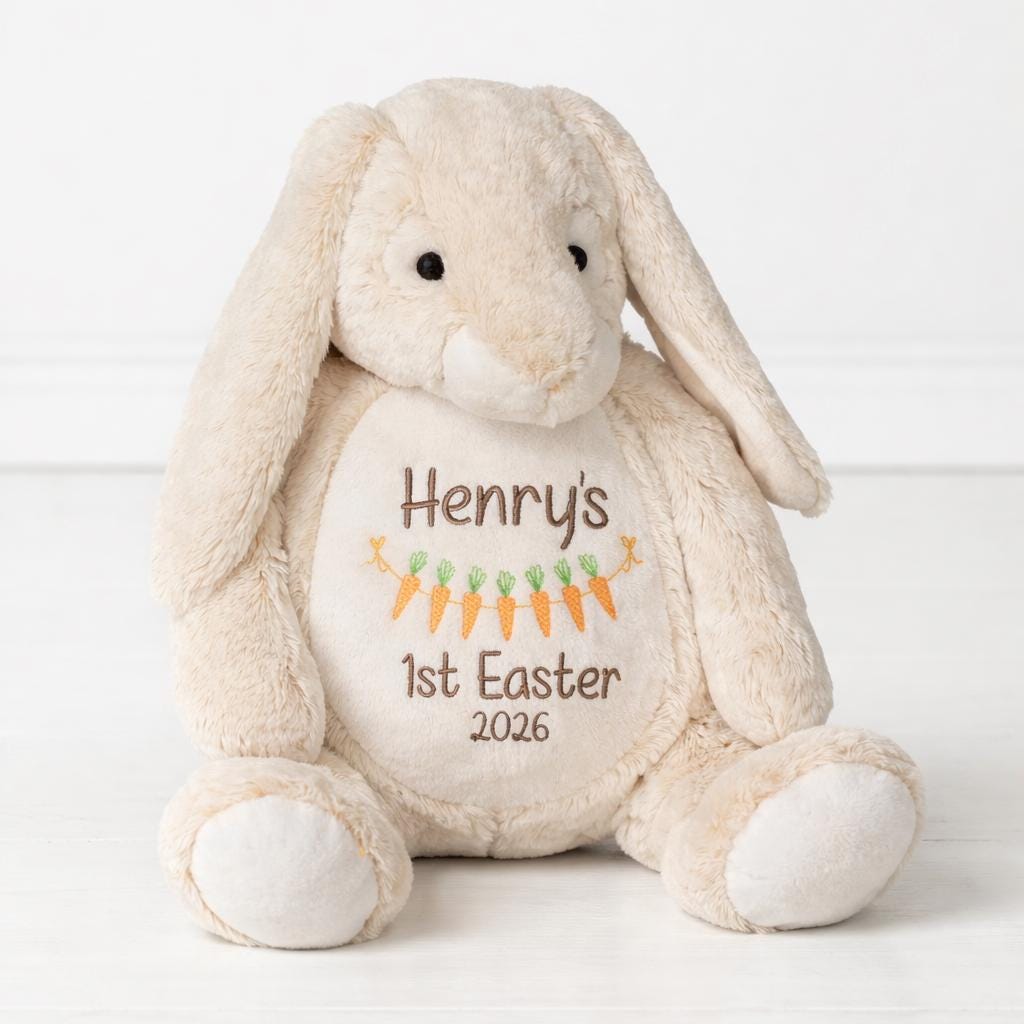 Baby's First Easter Embroidered Customized Bunny, Personalized with Name