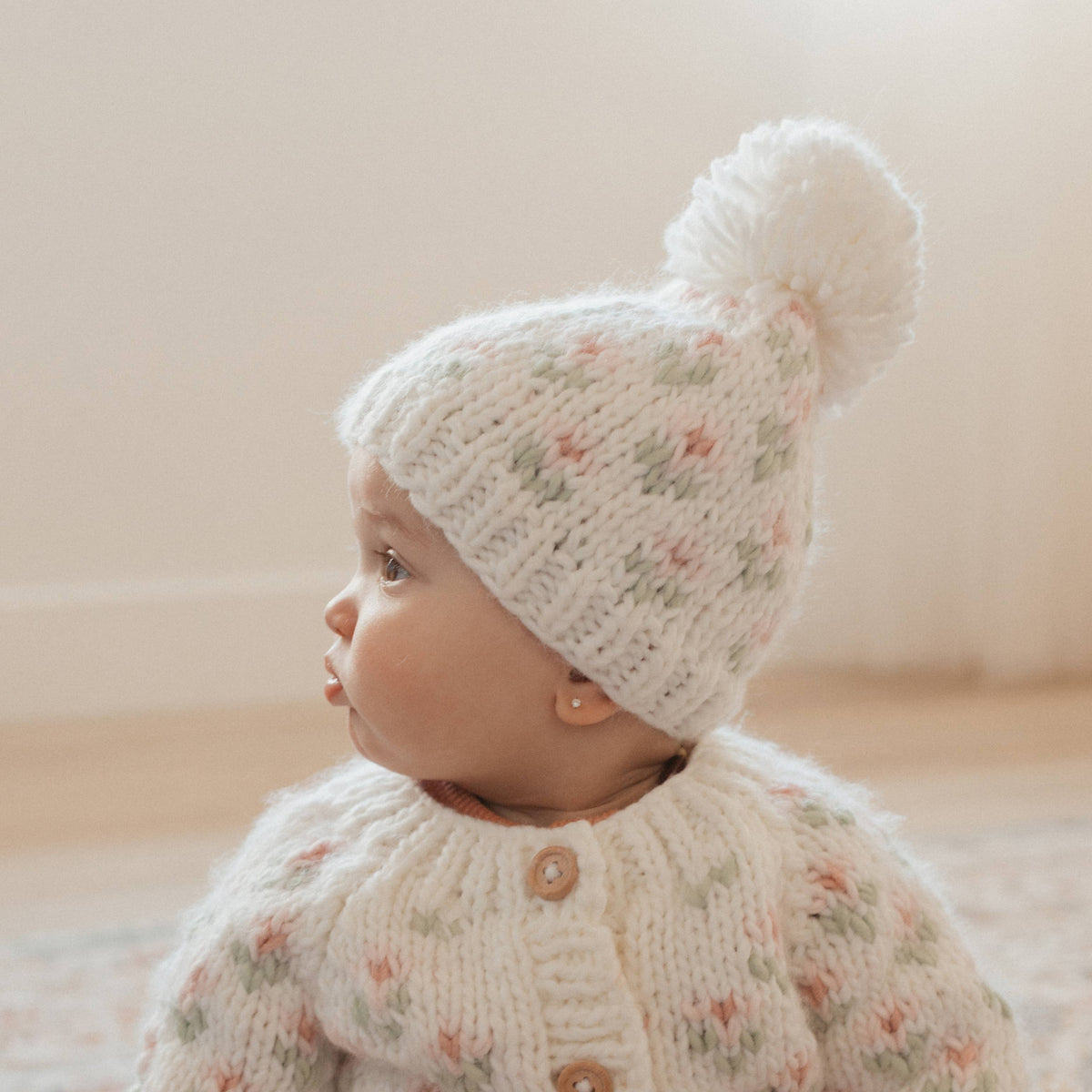 Bitty Blooms White Beanie Hat Baby & Kids - Savannah Creations