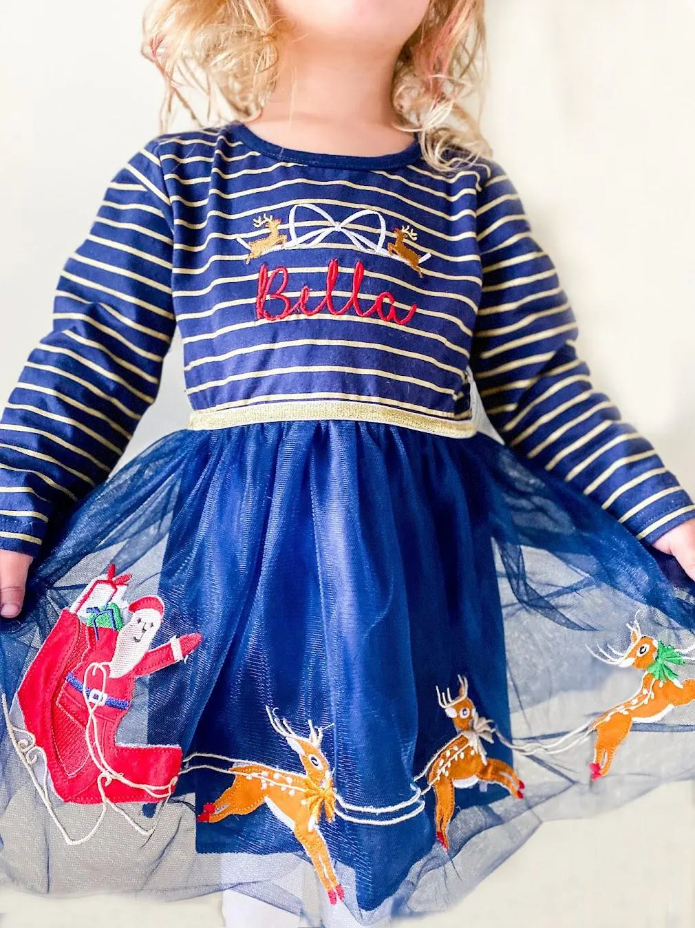 Blue Santa Tutu Dress with Gold Belt - Savannah Creations