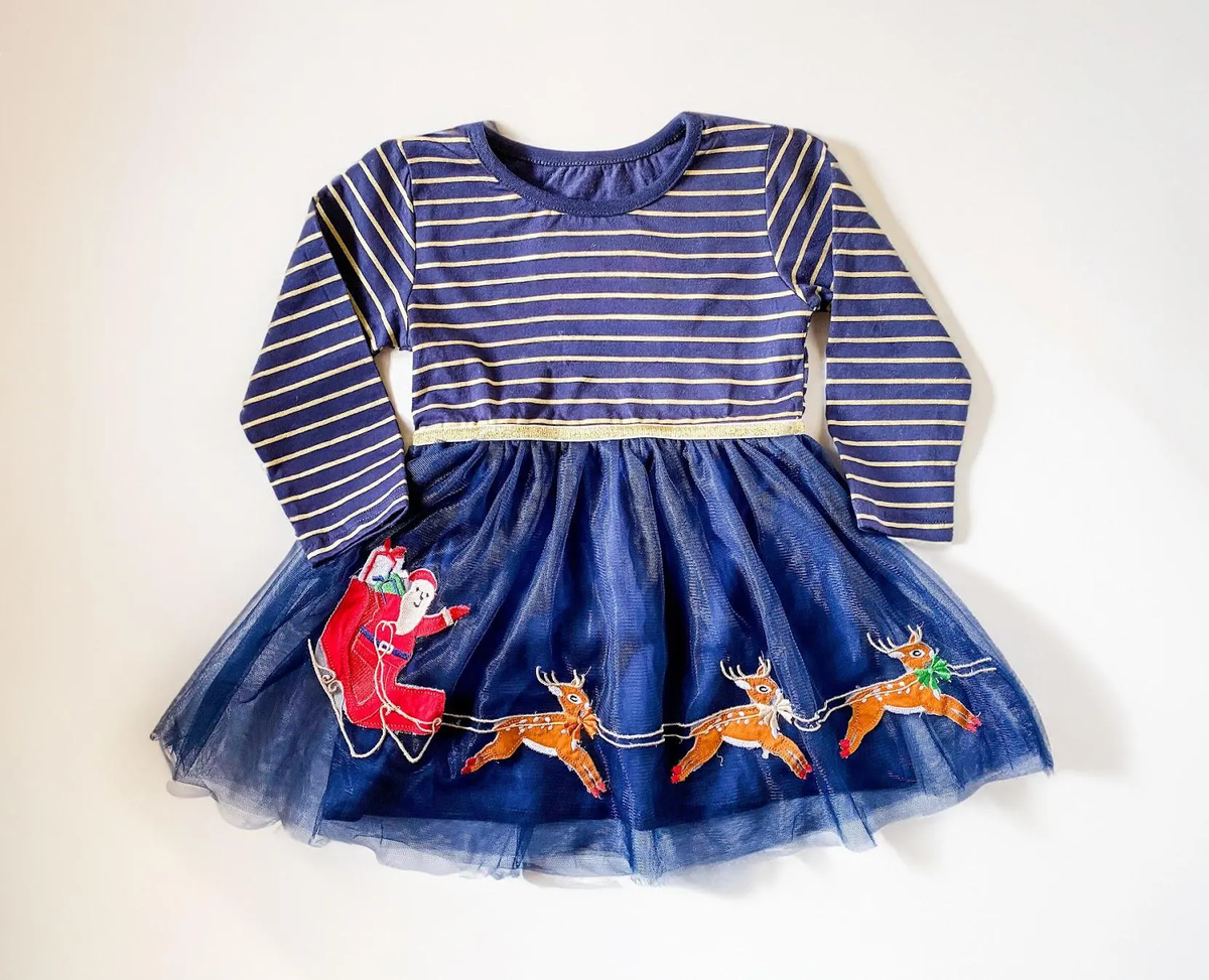 Blue Santa Tutu Dress with Gold Belt - Savannah Creations