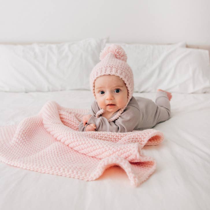 Blush Garter Stitch Knit Blanket Baby - Savannah Creations