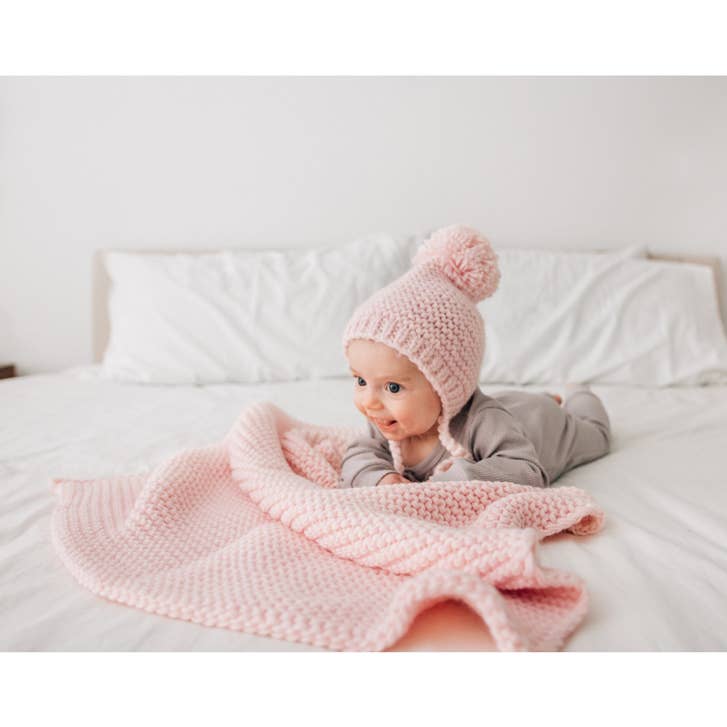 Blush Garter Stitch Knit Blanket Baby - Savannah Creations