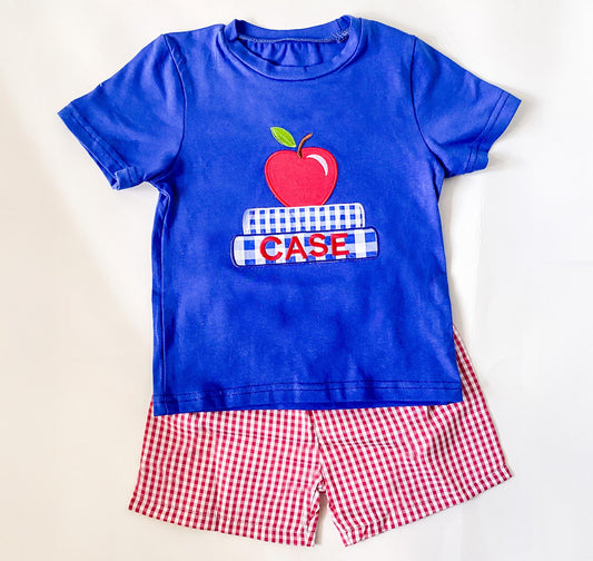 Boy's Embroidered Back to School Outfit: Personalized Cotton Set