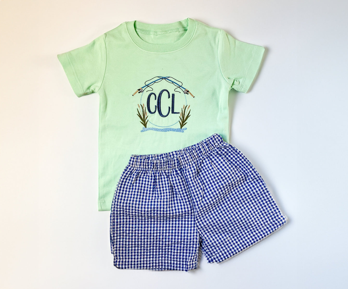 Boy's Monogrammed Custom Fishing Shirt and Short Set, Birthday Gift, Matching Outfit for Boys