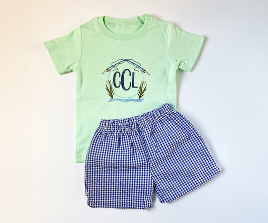 Boy's Monogrammed Custom Fishing Shirt and Short Set, Birthday Gift, Matching Outfit for Boys