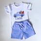 Boy's Personalized Easter Outfit: Embroidered Bunny Truck, Seersucker Shorts