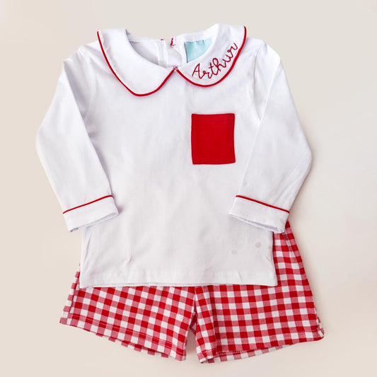 Boy's Monogrammed Valentine Outfit, 2 Piece Set, Shorts and Top, Photos, Party Outfit, Valentine's Day