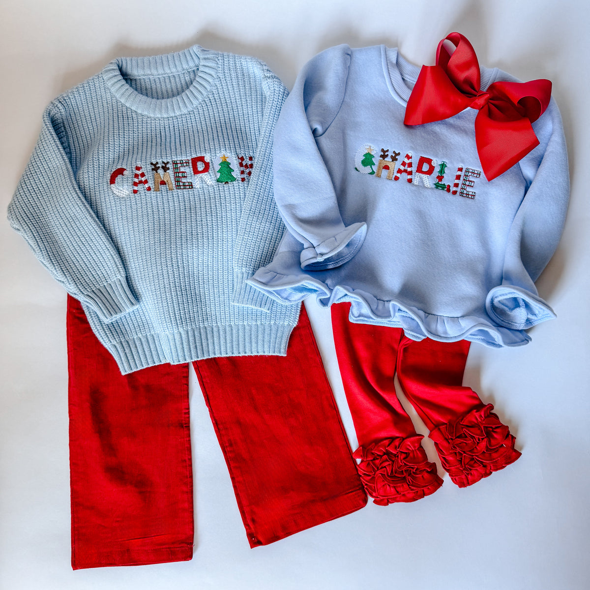 Boys' Personalized Christmas Name Sweater — Baby Blue - Savannah Creations