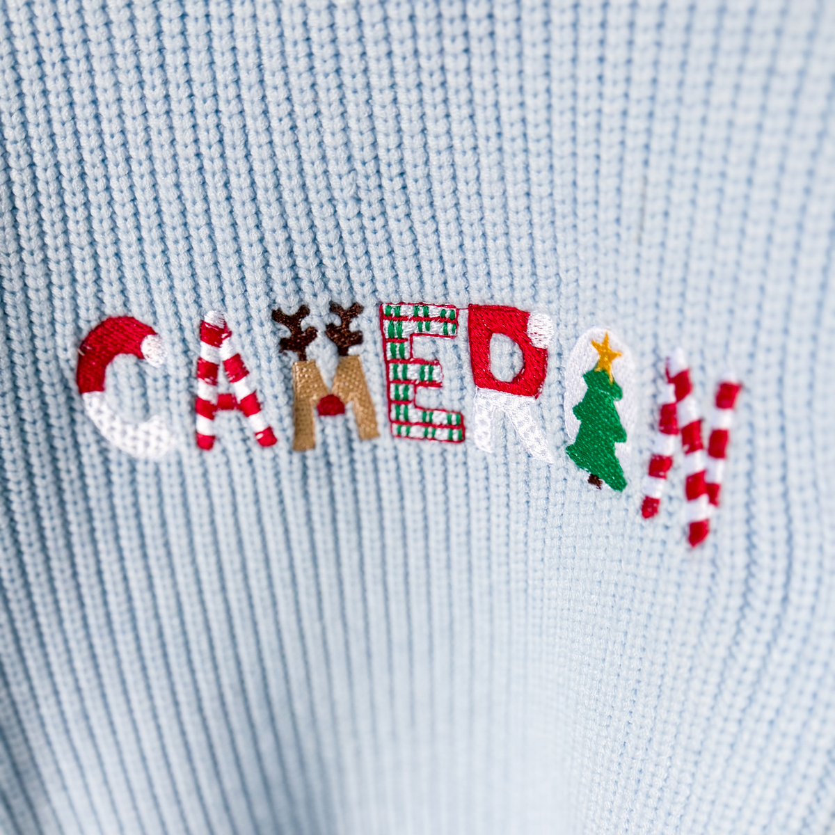 Boys' Personalized Christmas Name Sweater — Baby Blue - Savannah Creations