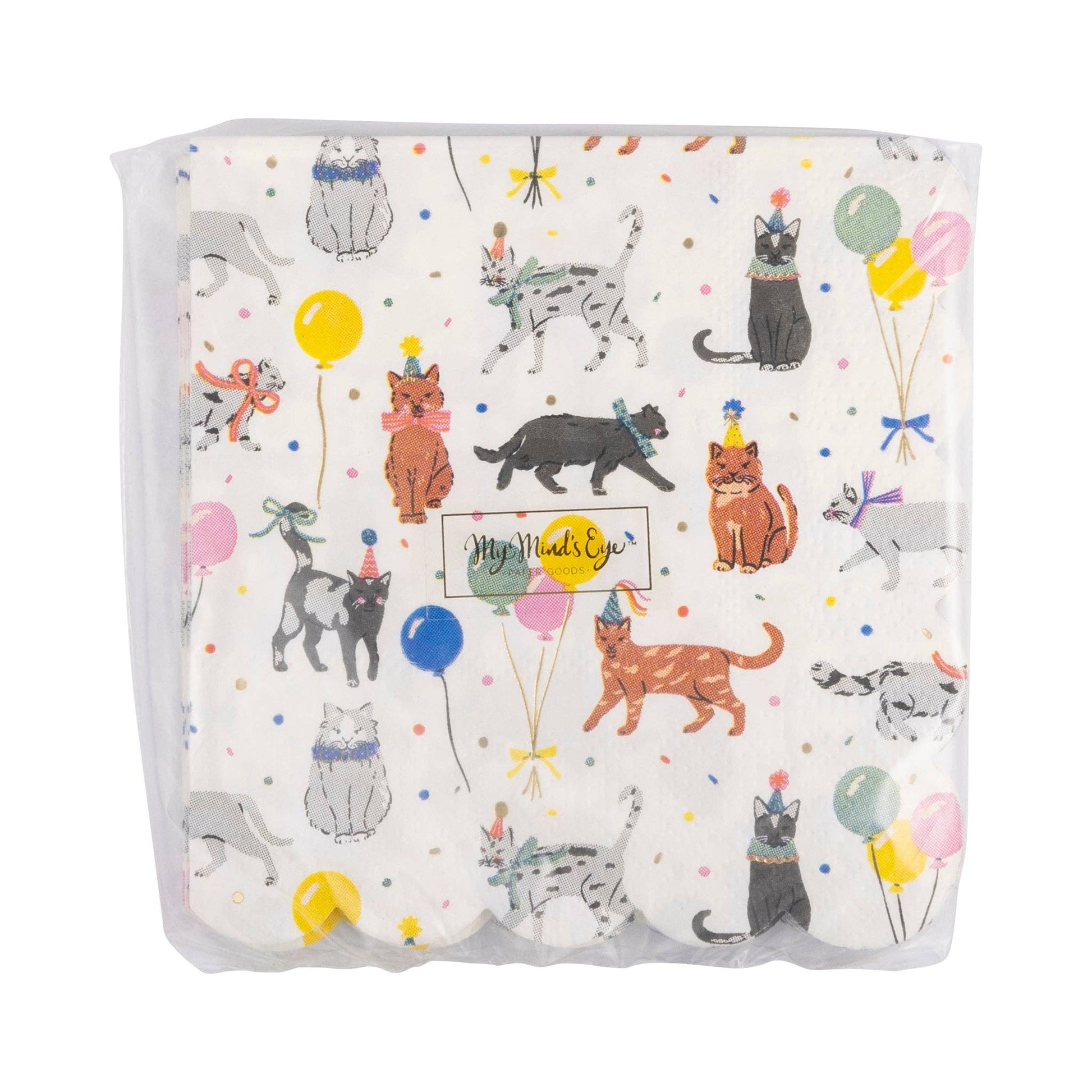 Cat-Themed Gold Foil Cocktail Napkins - Pack of 18 - Savannah Creations