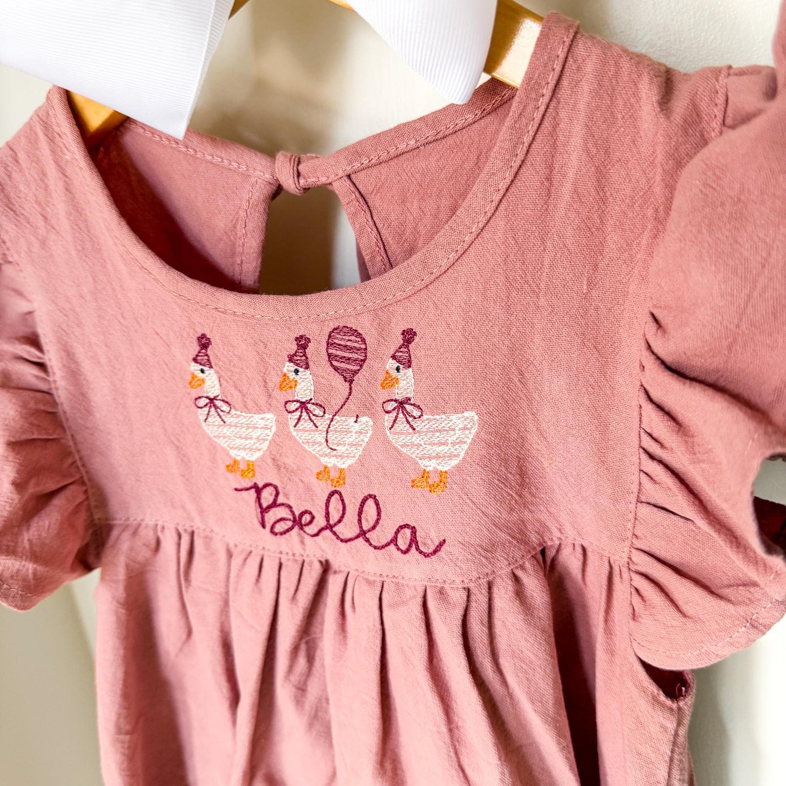 personalised birthday dress Custom Embroidered Goose Linen for Girls 4-5 / Pink Floral midi dress with and everyday twirls sat Color:Pic B