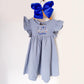 Girls Goose Birthday Dress, Monogrammed Linen Summer and Spring Dress, Embroidered Name