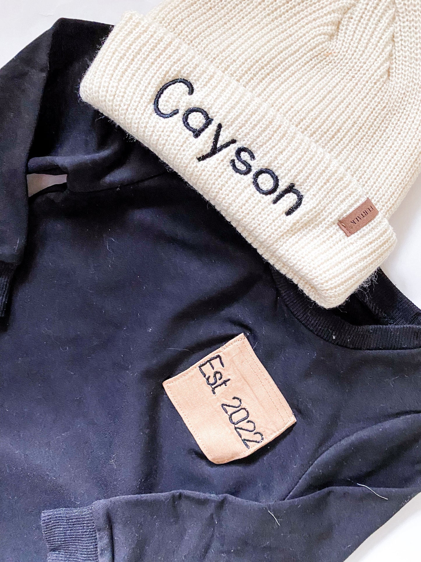 Custom Baby Boy Outfit: Monogrammed Beanie & Striped Sweatsuit