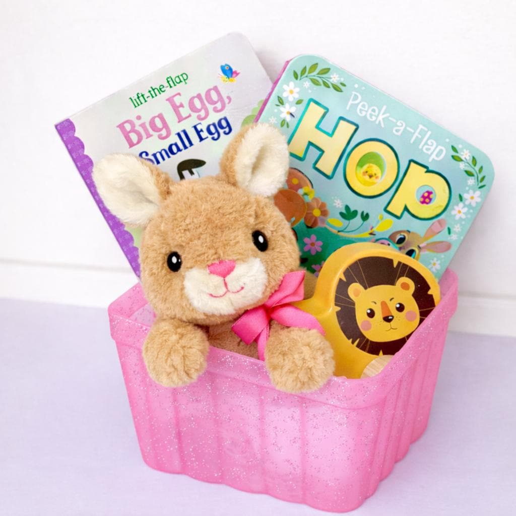 Custom Easter Basket, Bunny Plush, Wooden Car Toy, Easter Books