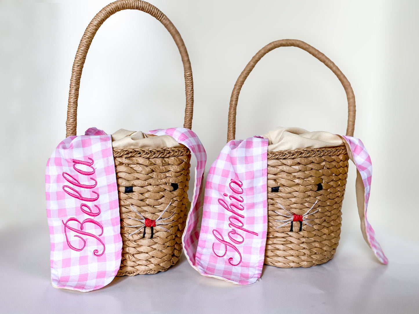 Custom Woven Easter Basket, Rabbit Ear Rattan Straw Basket, Large, Monogrammed / Customized