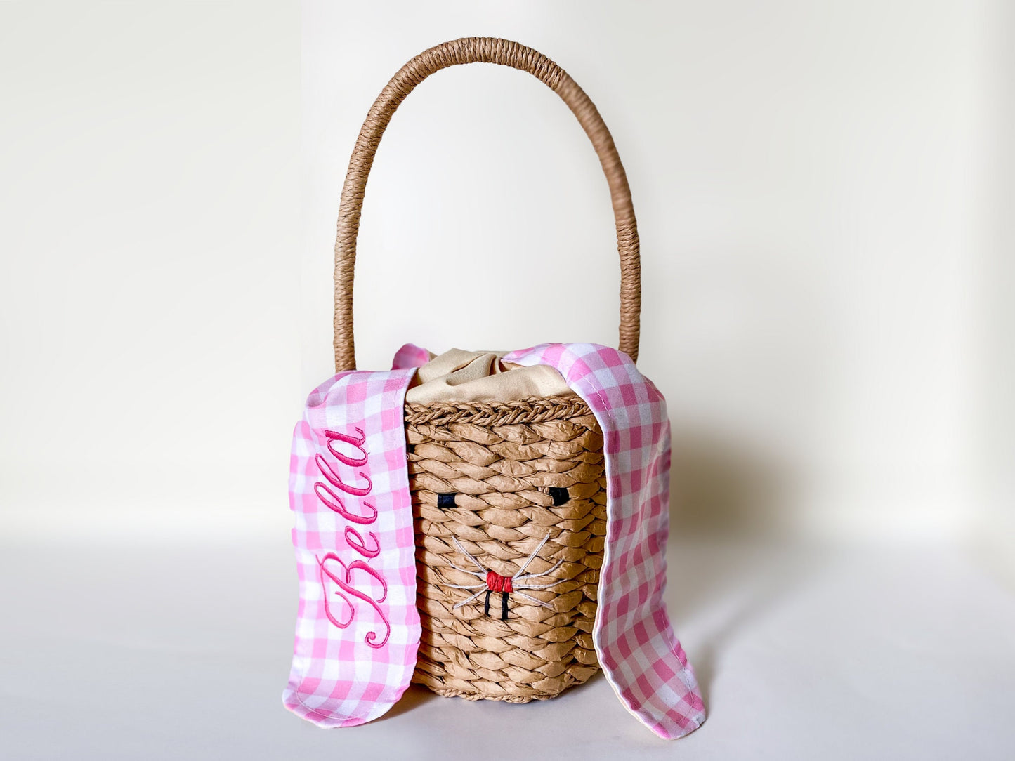 Custom Woven Easter Basket, Rabbit Ear Rattan Straw Basket, Large, Monogrammed / Customized