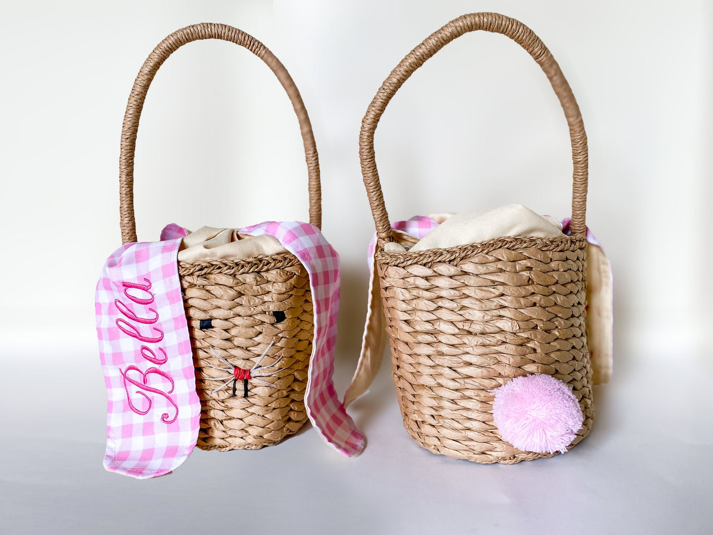 Custom Woven Easter Basket, Rabbit Ear Rattan Straw Basket, Large, Monogrammed / Customized