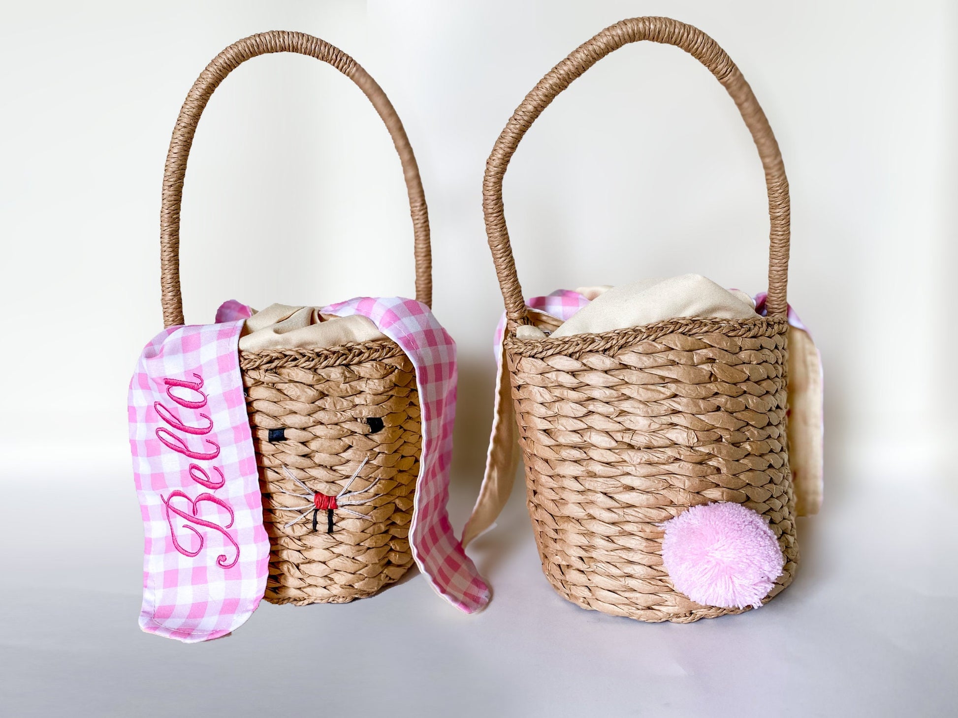 Custom Woven Easter Basket, Rabbit Ear Rattan Straw Basket, Large, Monogrammed / Customized