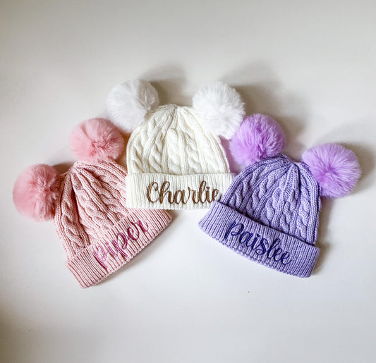 Monogrammed Baby Beanie: Personalized Pom Pom Knit Winter Hat