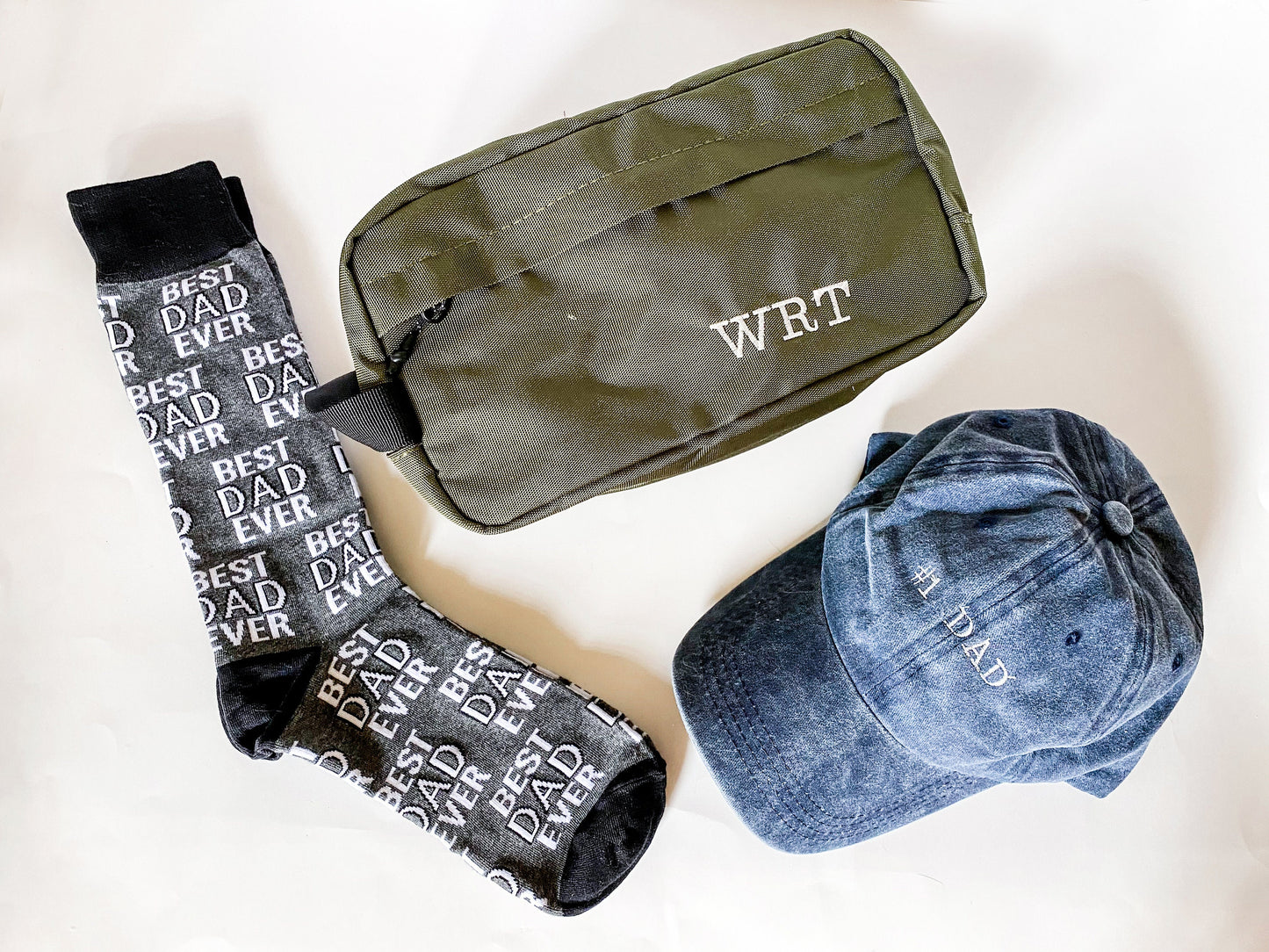 Embroidered Dad Gift Set, Custom Hat, Toiletry Bag, Socks