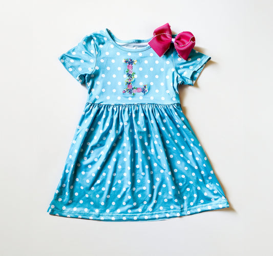 Embroidered Floral Monogram Girl's Dress with Bow