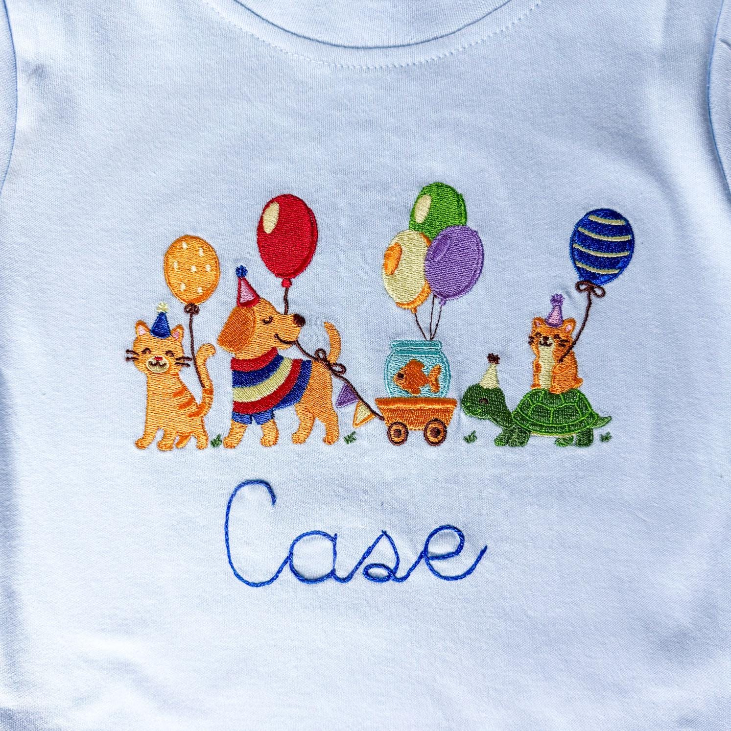 Embroidered Pet Birthday Shirt, Custom Monogram, Animal Party