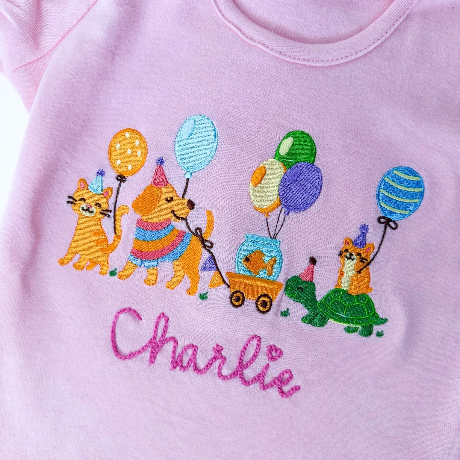 Embroidered Pet Birthday Shirt, Custom Monogram, Animal Party
