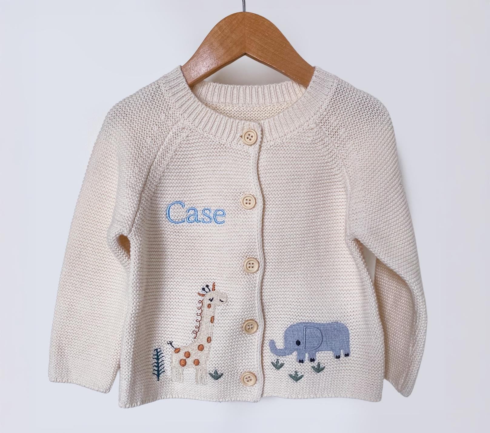 Embroidered Safari Animal Baby Sweater: Personalized Monogram Cardigan
