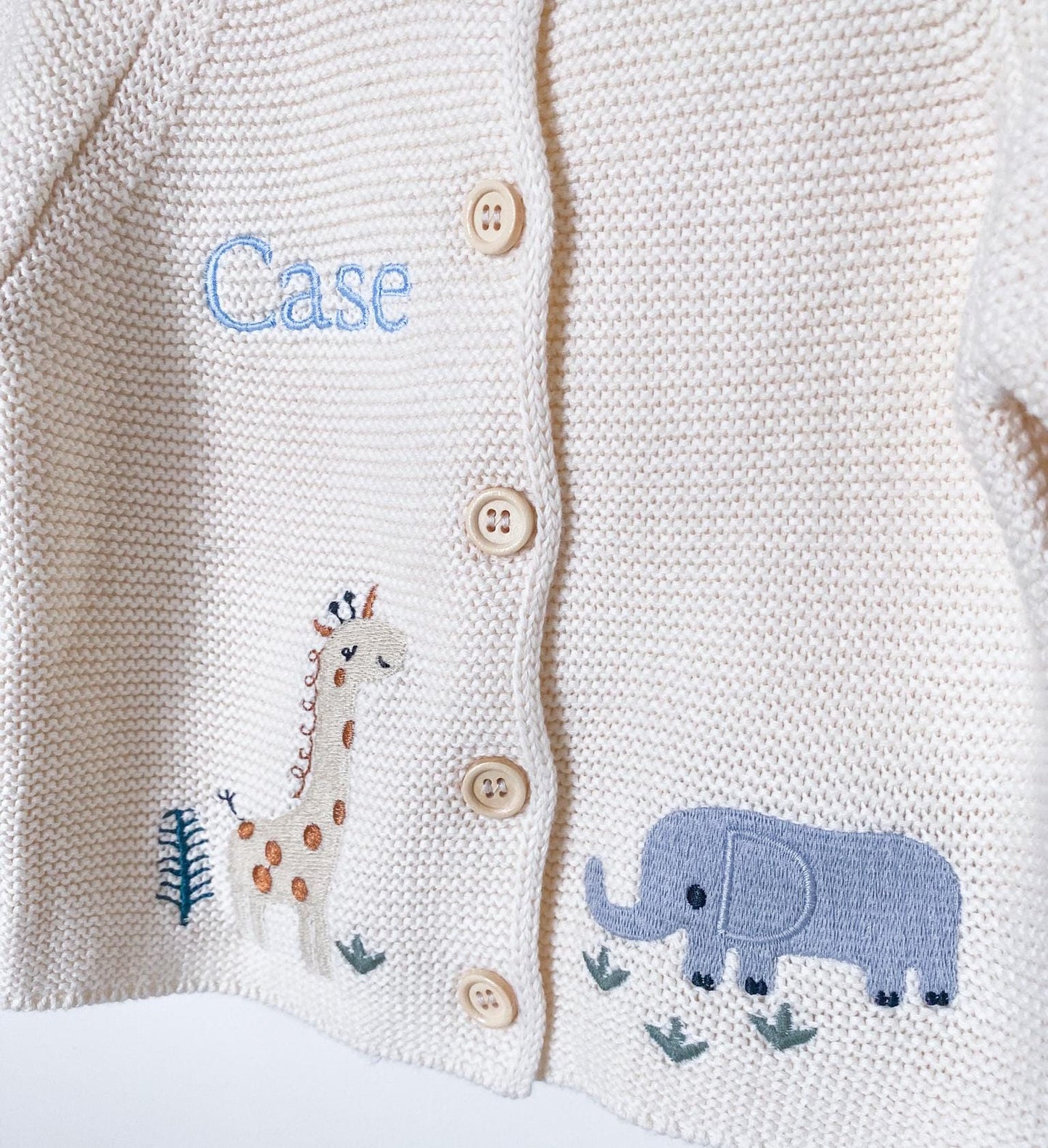Embroidered Safari Animal Baby Sweater: Personalized Monogram Cardigan