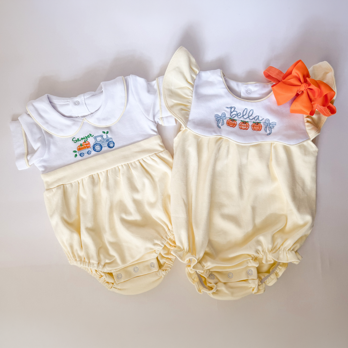 Fall Sibling Collection Baby Boy Pumpkin Bubble - Savannah Creations