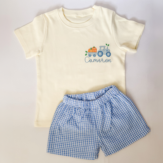 Fall Sibling Collection Boy Pumpkin T-Shirt and Short Set - Savannah Creations
