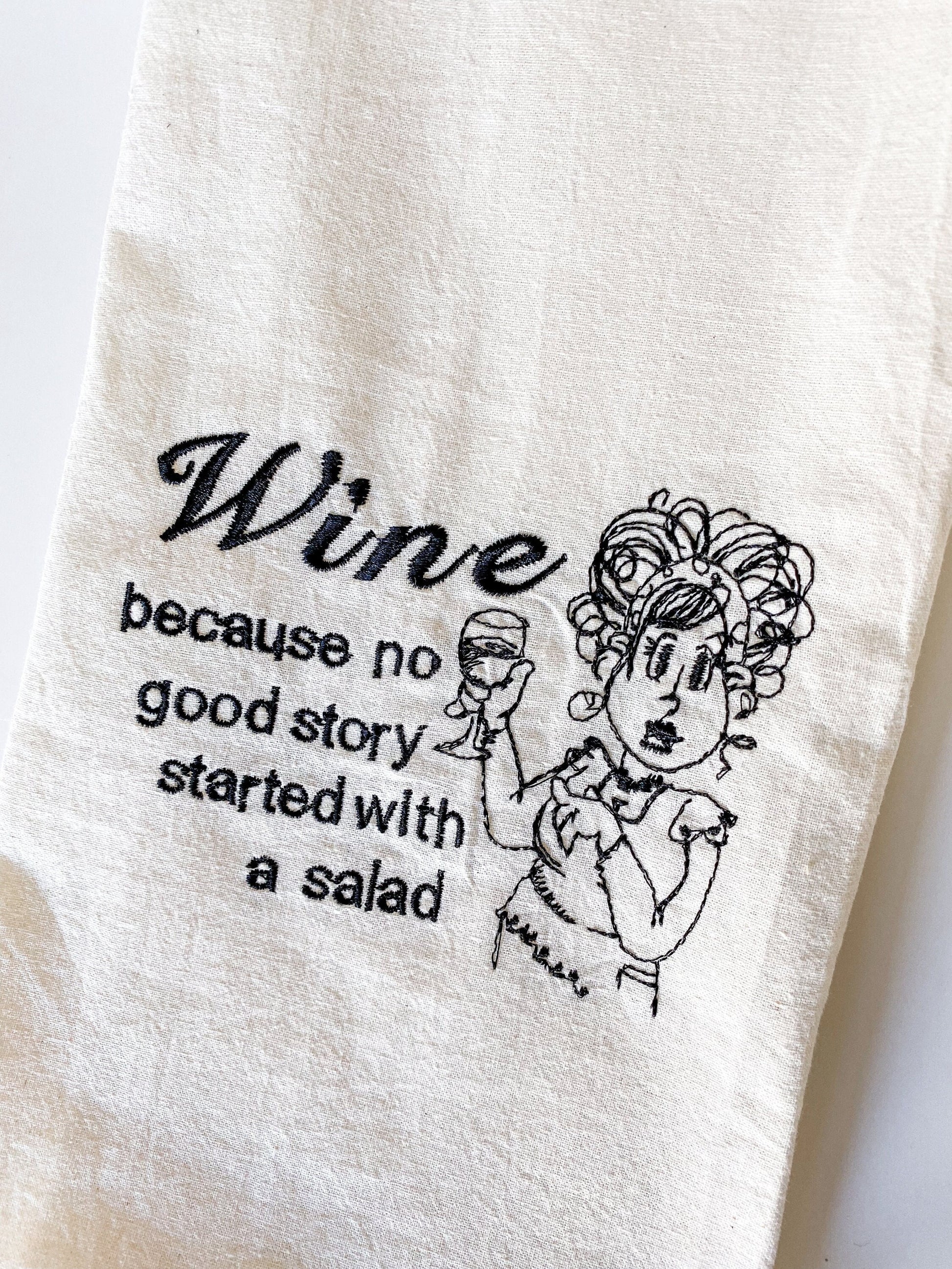 Funny Wine Embroidered Tea Towel, Hostess Gift