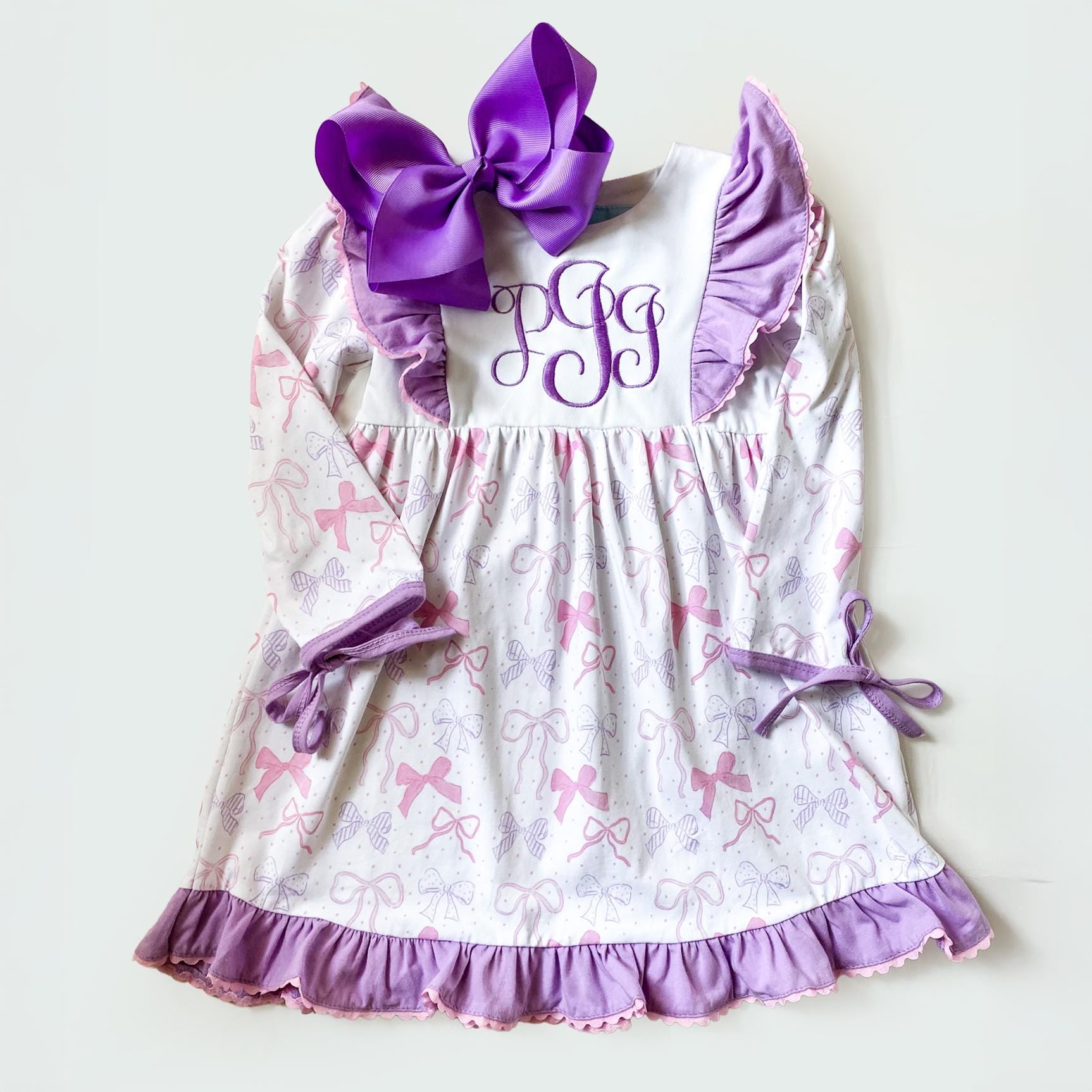 Girl's Embroidered Coquette Bow Dress: Ruffle Outfit, Birthday Gift 3T / Purple Girl's Embroidered Coquette Bow Dress: Ruffle Outfit, Birthday Gift 3T / Purple