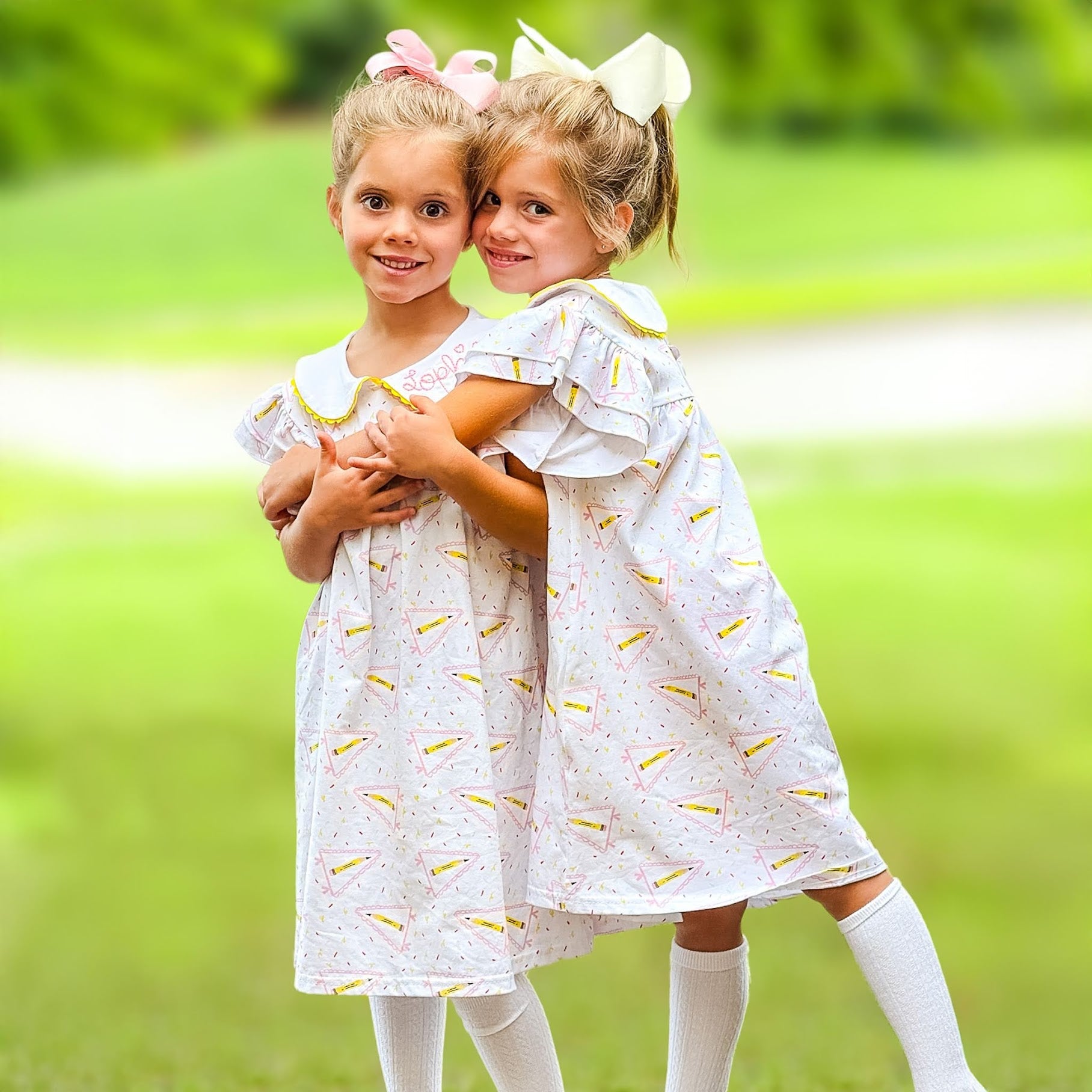 Girl's Monogrammed Back to School Pencil Flag Dress - Savannah Creations