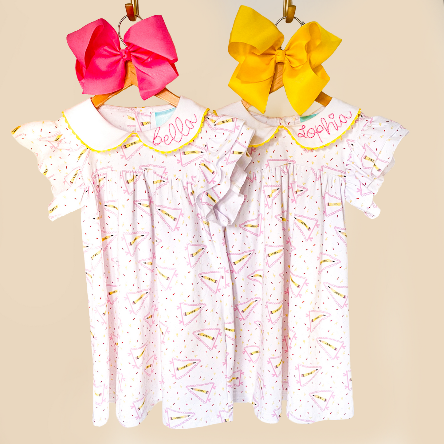 Girl's Monogrammed Back to School Pencil Flag Dress - Savannah Creations